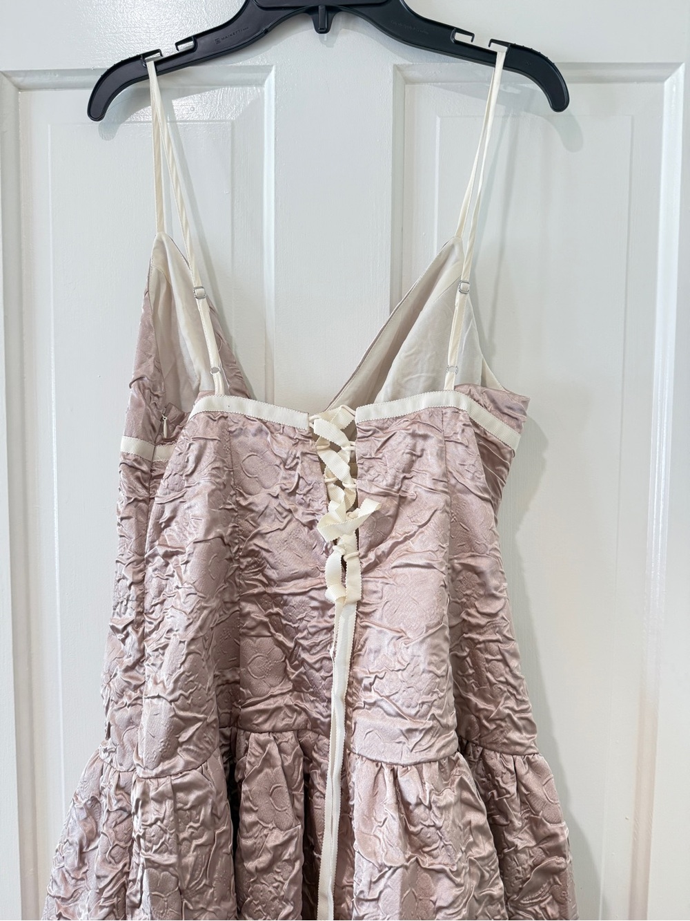 For Love & Lemons flower satin mini dress bubble bow tie bubble hem drop waist - Picture 9 of 14